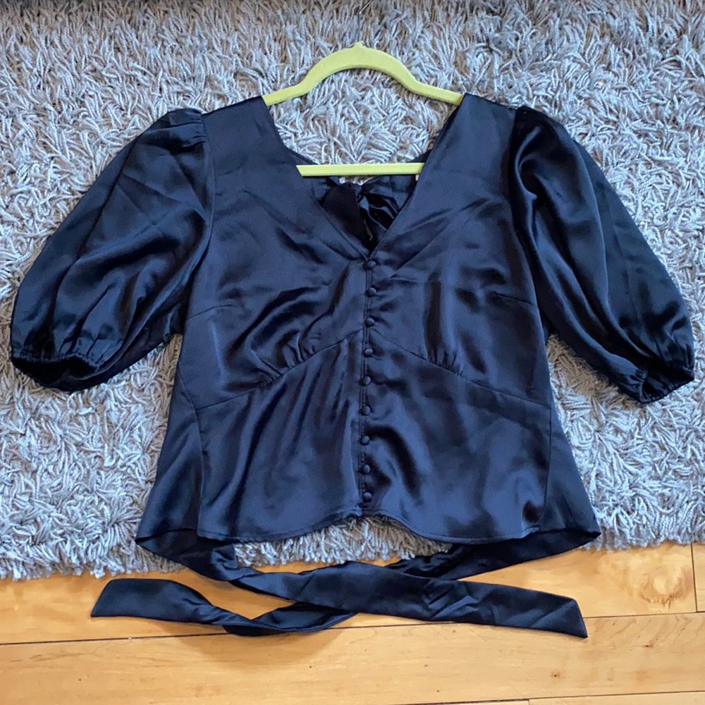 Black Tie Back Button Down Top